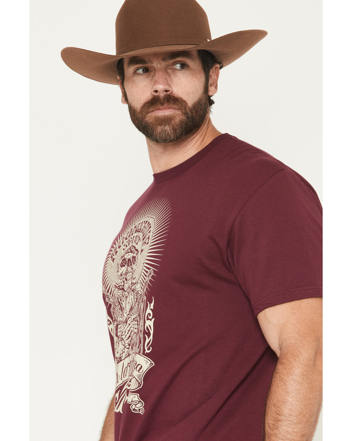 Image #2 - Moonshine Spirit Men's Viva La Raza Short Sleeve Graphic T-Shirt, Burgundy, hi-res