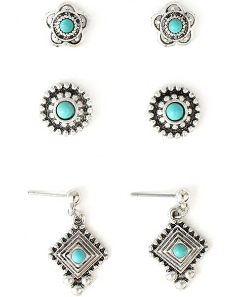 Image #1 - Cowgirl Confetti Women's Mood Setter Earring Set - 3 Pieces , Turquoise, hi-res