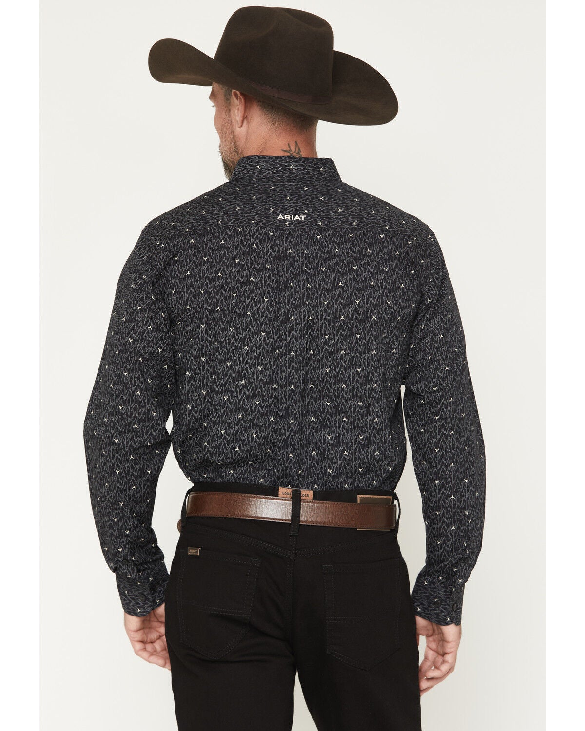 Image #4 - Ariat Men's Wheaton Steer Head Print Fitted Long Sleeve Western Shirt, Black, hi-res