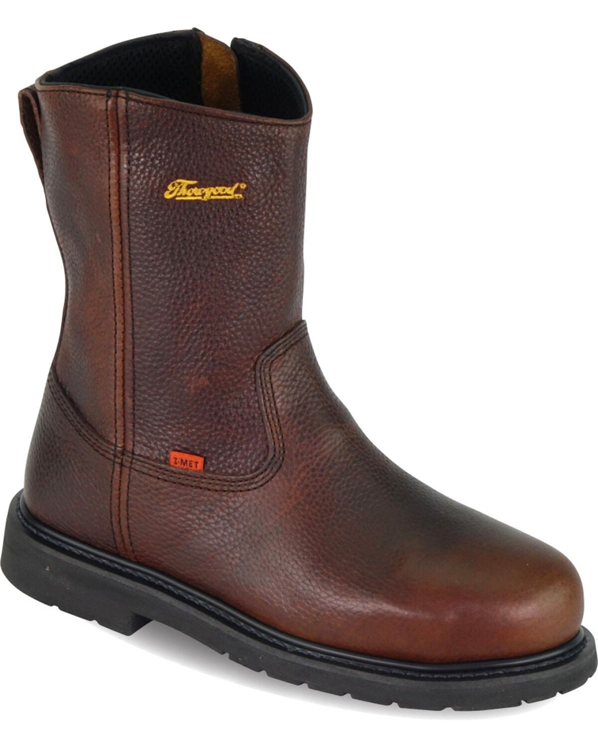 Thorogood Men's 8" Internal Metguard Side Zip Wellington Work Boots - Steel Toe, Brown, hi-res