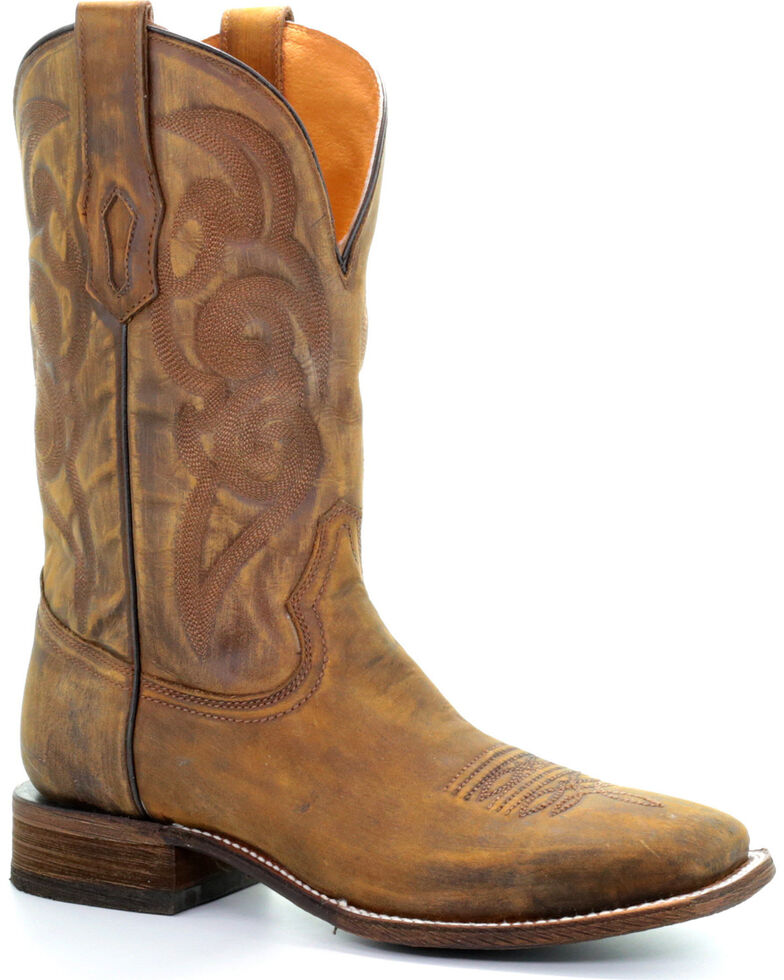 Corral Men's Brown Golden Embroidery Cowboy Boots - Square Toe , Lt Brown, hi-res