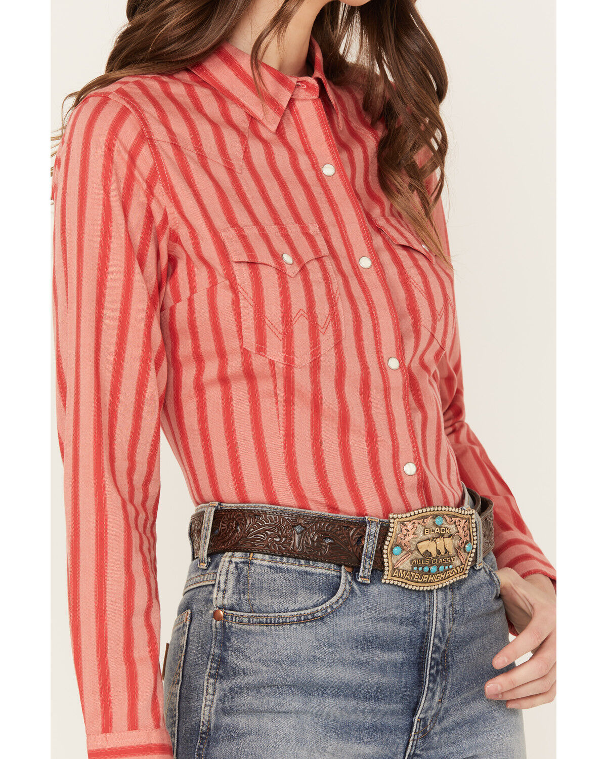 Image #3 - Wrangler Women's Striped Long Sleeve Western Pearl Snap Shirt, , hi-res