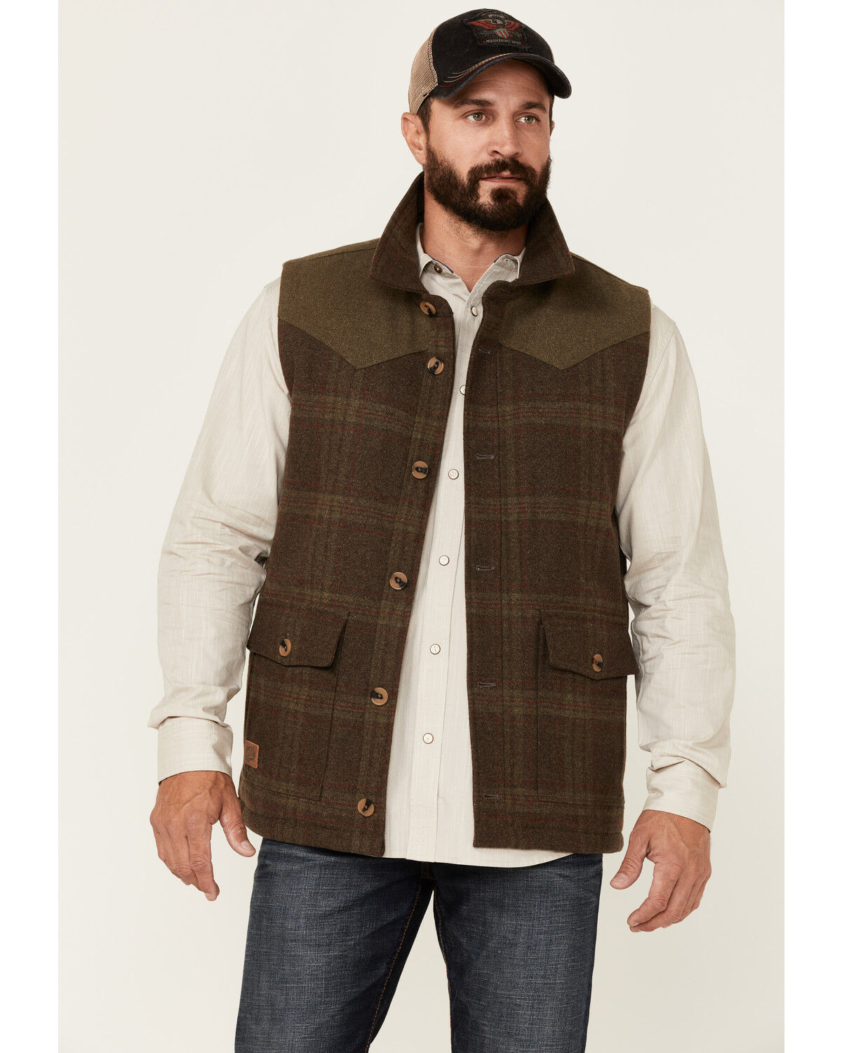 Image #1 - Moonshine Spirit Men's Brown Alpaca Plaid Button-Front Wool Vest, , hi-res