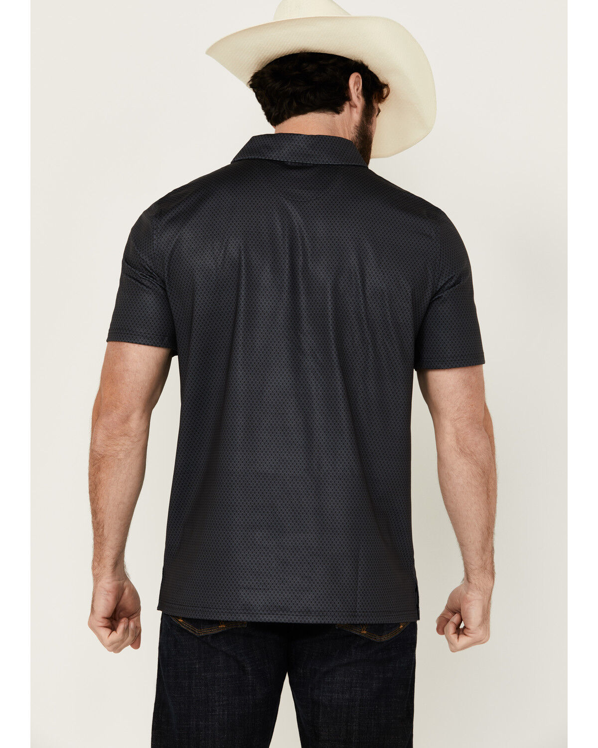 Image #4 - Panhandle Men's Geo Print Short Sleeve Stretch Polo Shirt, Charcoal, hi-res