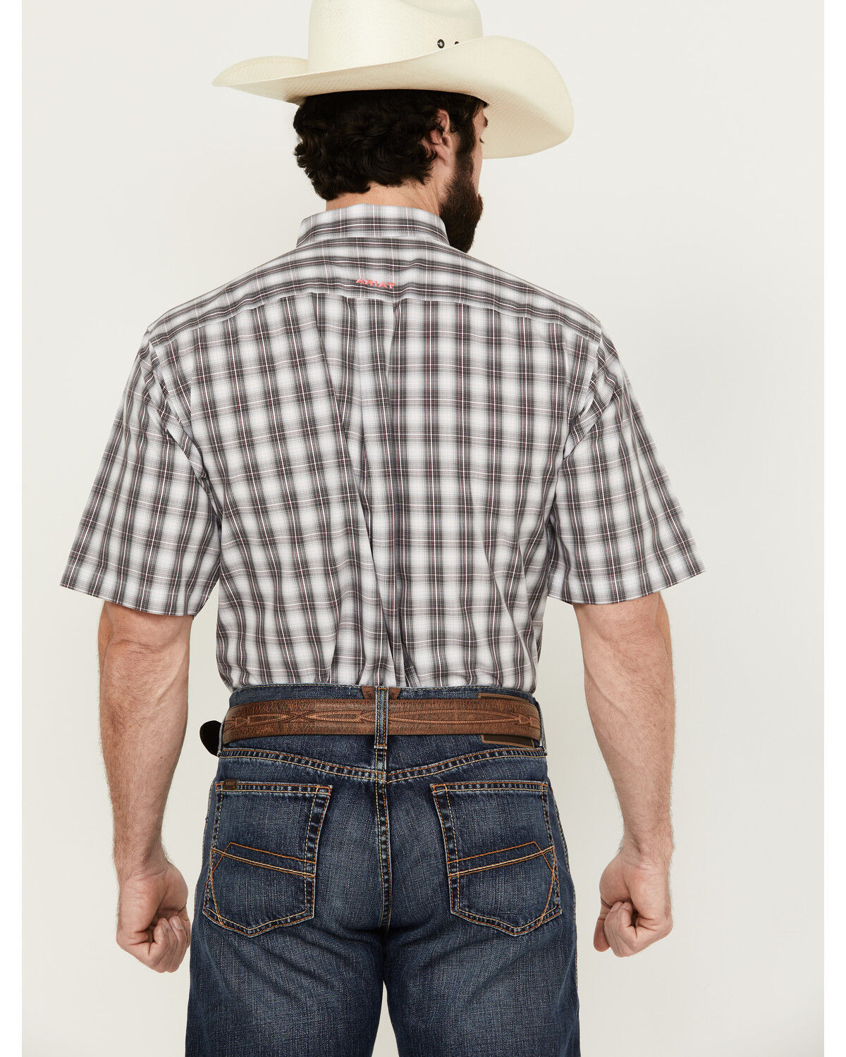 Image #4 - Ariat Men's Berkley Ombre Plaid Print Short Sleeve Button-Down Western Shirt, Black, hi-res