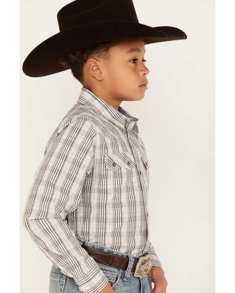 Image #2 - Cody James Boys' Plaid Print Long Sleeve Snap Western Shirt , White, hi-res