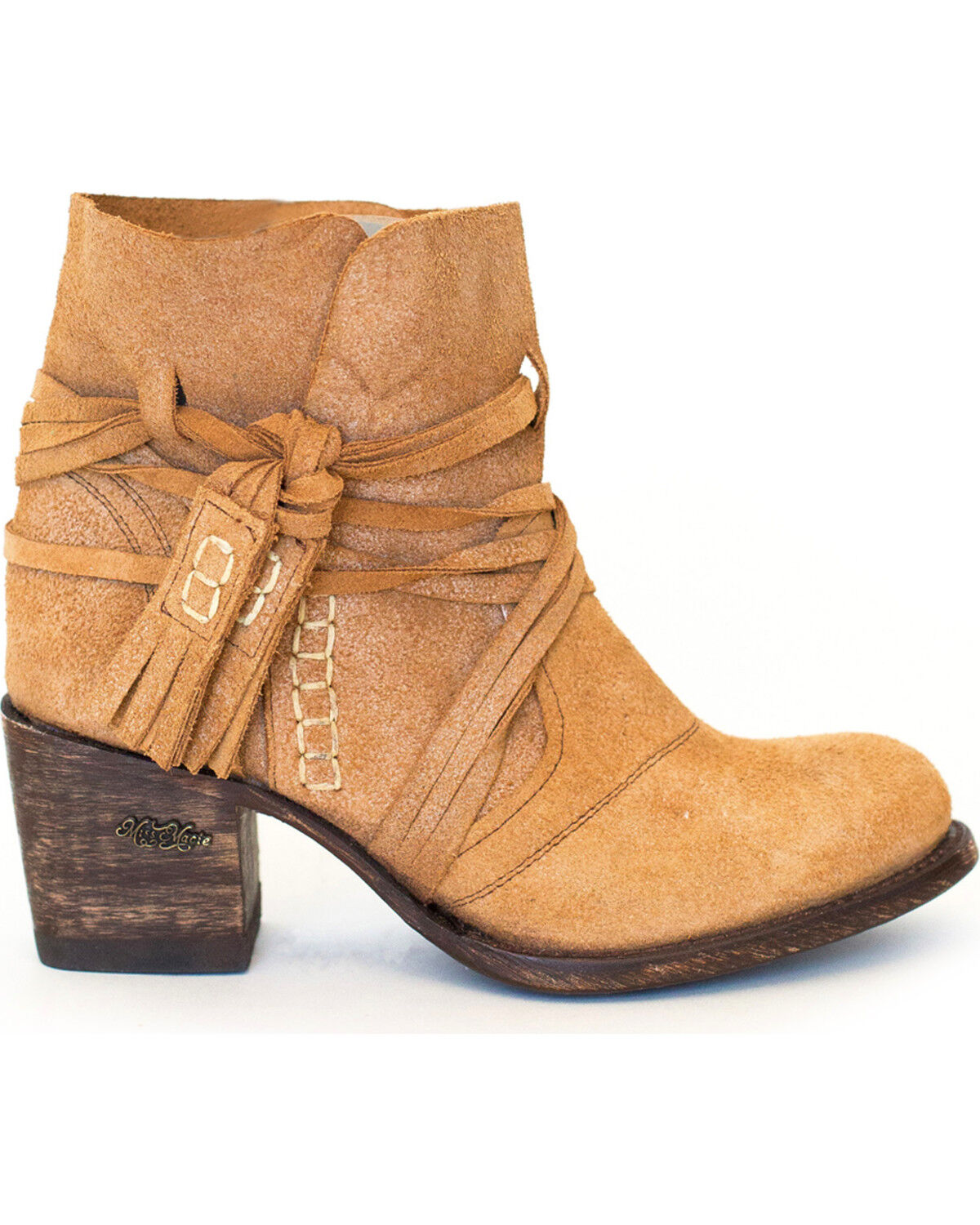 Image #2 - Miss Macie Women's Katie Jo Suede Booties - Round Toe, Cream, hi-res