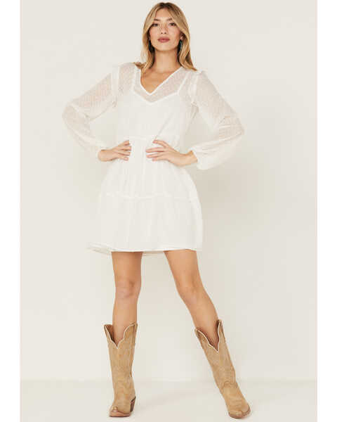 Image #1 - Wrangler Women's Poet Sleeve Lace Tiered Dress, White, hi-res