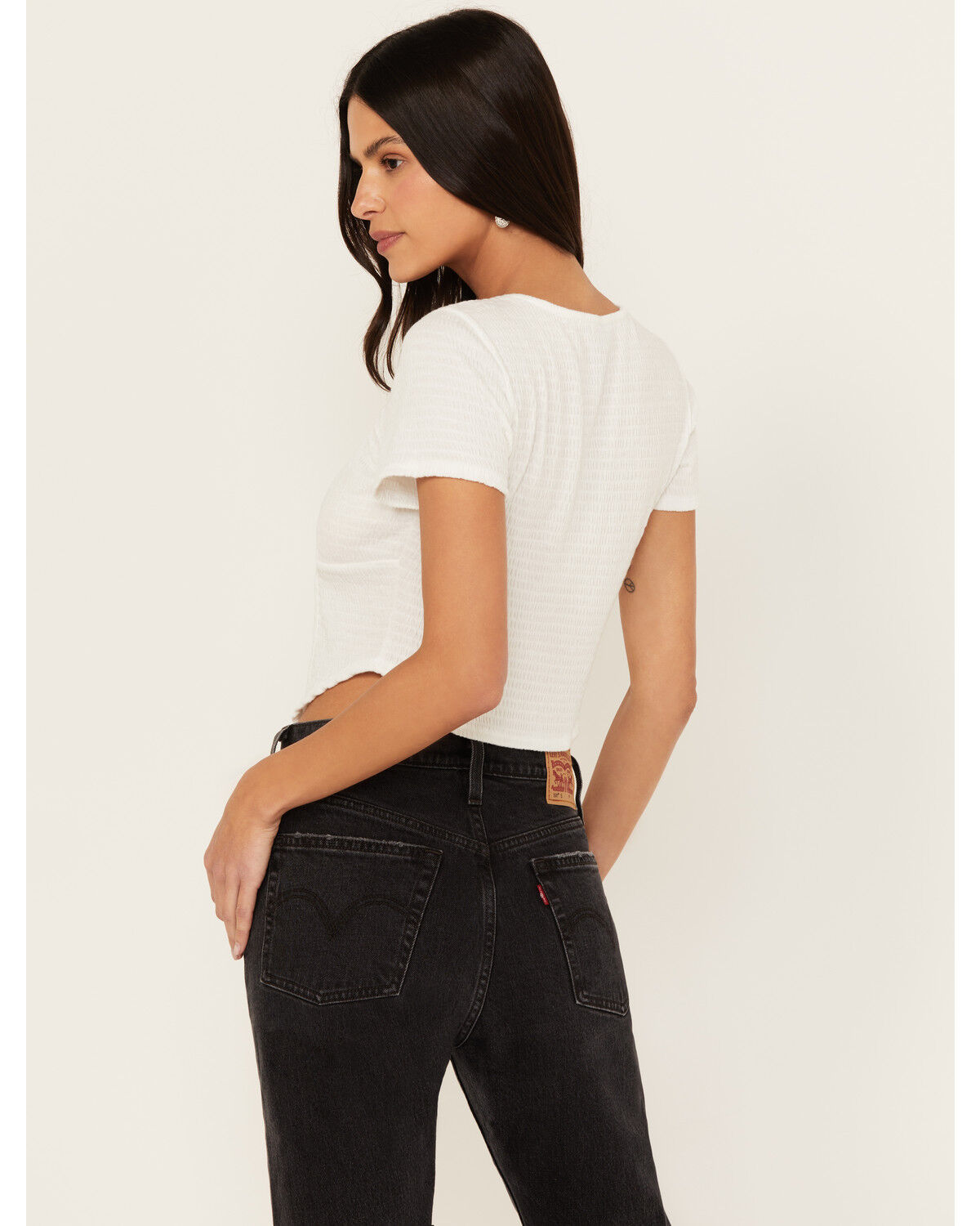 Image #4 - Wild Moss Women's Textured Corset Knit Top, White, hi-res