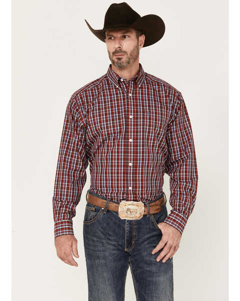 Image #1 - Ariat Men's Wrinkle Free Emilio Classic Fit Long Sleeve Button Down Shirt - Big & Tall, Red, hi-res