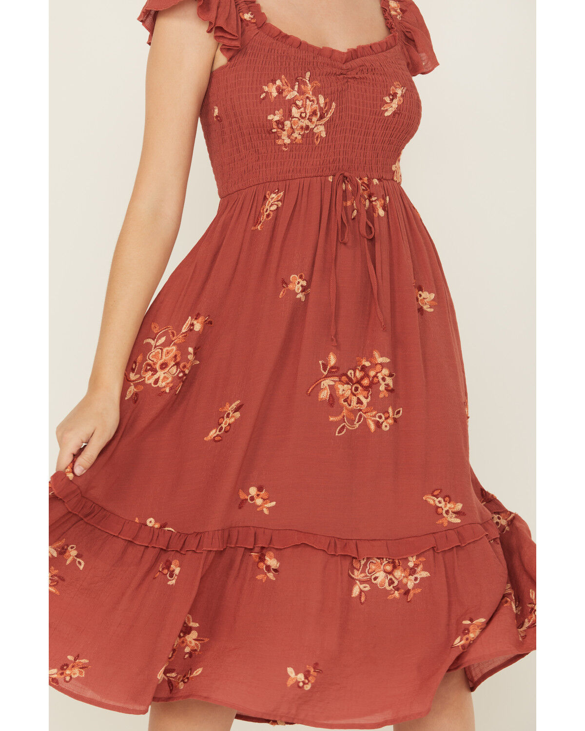 Image #3 - Wild Moss Women's Floral Embroidered Short Sleeve Midi Dress, Rust Copper, hi-res