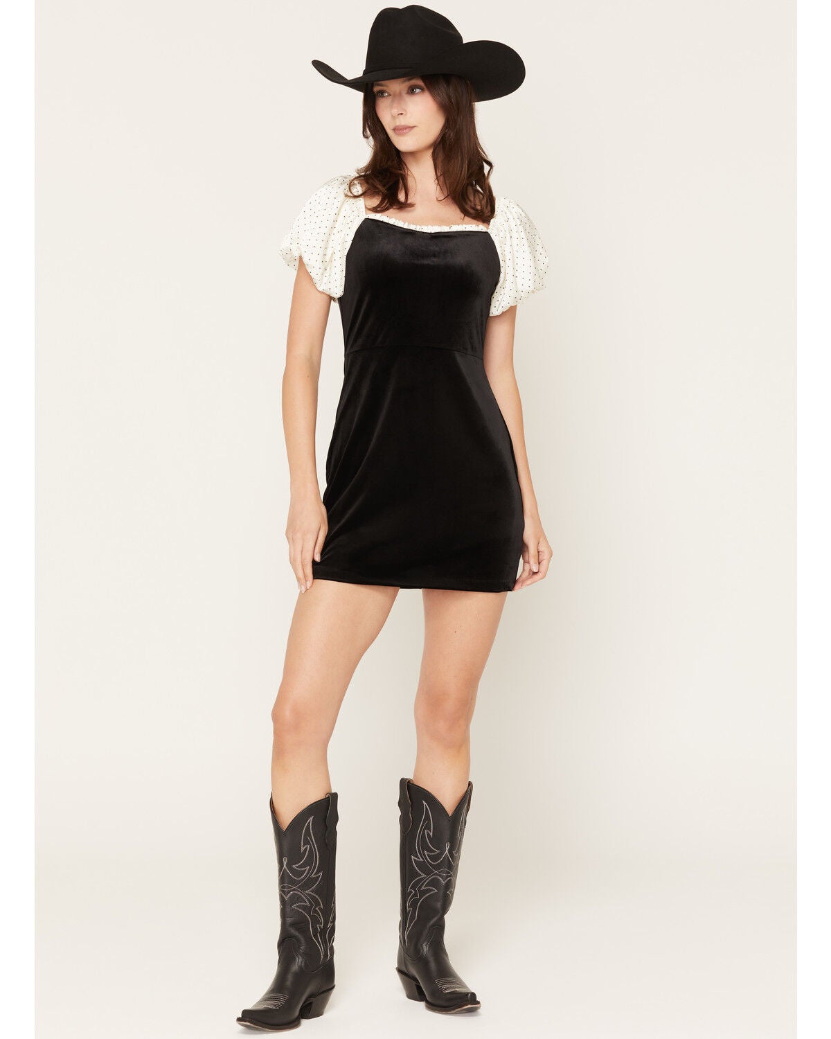 Image #1 - Sadie & Sage Women's Polka Dot Puff Sleeve Mini Dress, Black, hi-res