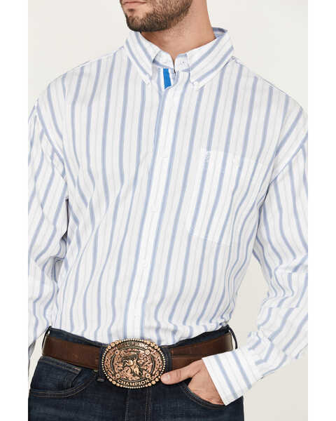 Image #3 - George Strait by Wrangler Men's Striped Long Sleeve Button-Down Stretch Western Shirt - Tall , White, hi-res