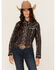 Image #1 - Ely Walker Women's Floral Wallpaper Print Long Sleeve Snap Stretch Western Shirt, Black, hi-res