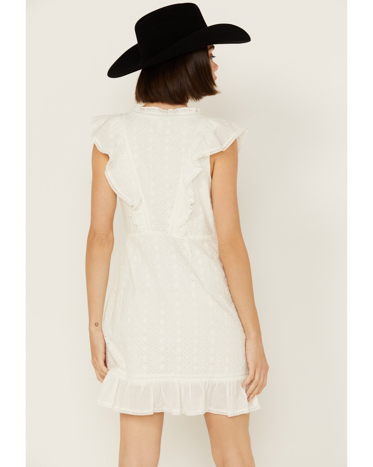 Image #4 - Shyanne Women's Ruffle Trim Eyelet Mini Dress, White, hi-res