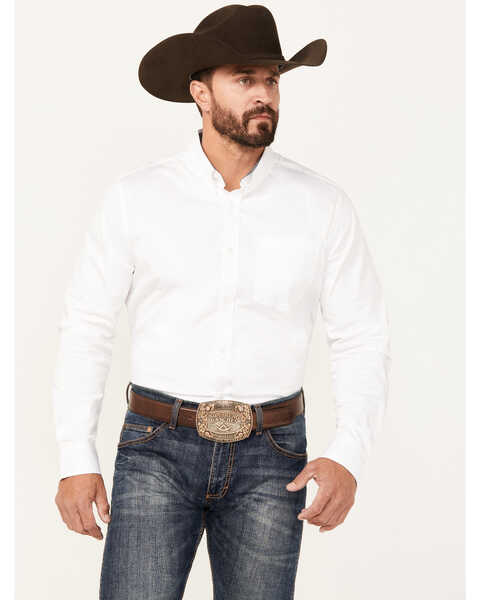 Image #1 - Cody James Men's Basic Twill Long Sleeve Button-Down Performance Western Shirt, White, hi-res