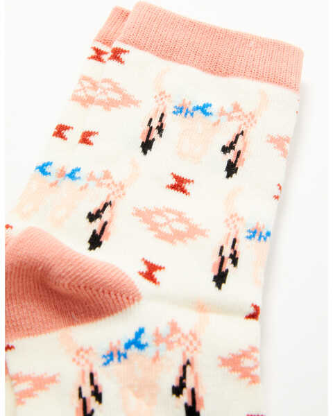 Image #2 - RANK 45® Girls' Southwestern Longhorn Print Crew Socks, Multi, hi-res