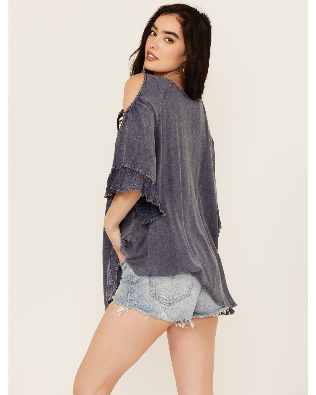 Image #4 - Gunit Women's Floral Embroidered Cold Shoulder Long Sleeve Shirt, Grey, hi-res