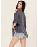 Image #4 - Gunit Women's Floral Embroidered Cold Shoulder Long Sleeve Shirt, Grey, hi-res