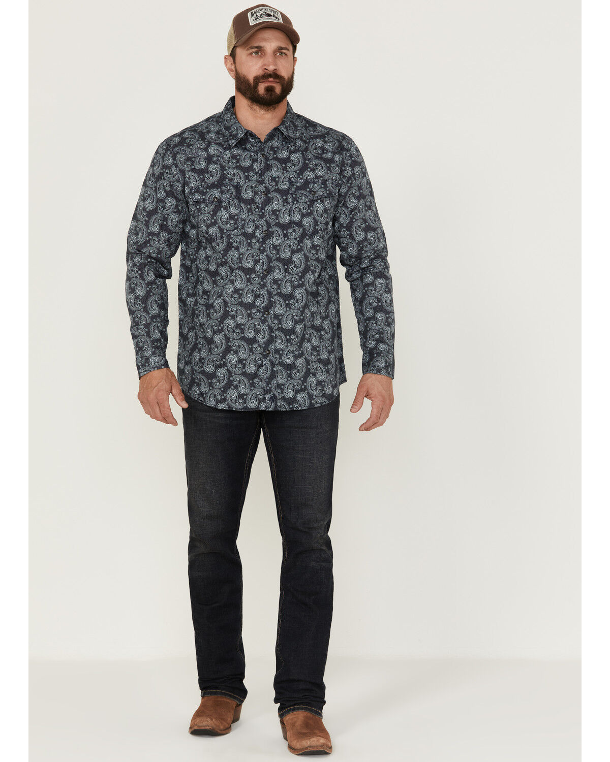 Image #2 - Moonshine Spirit Men's Amusement Large Paisley Print Long Sleeve Western Shirt, Navy, hi-res