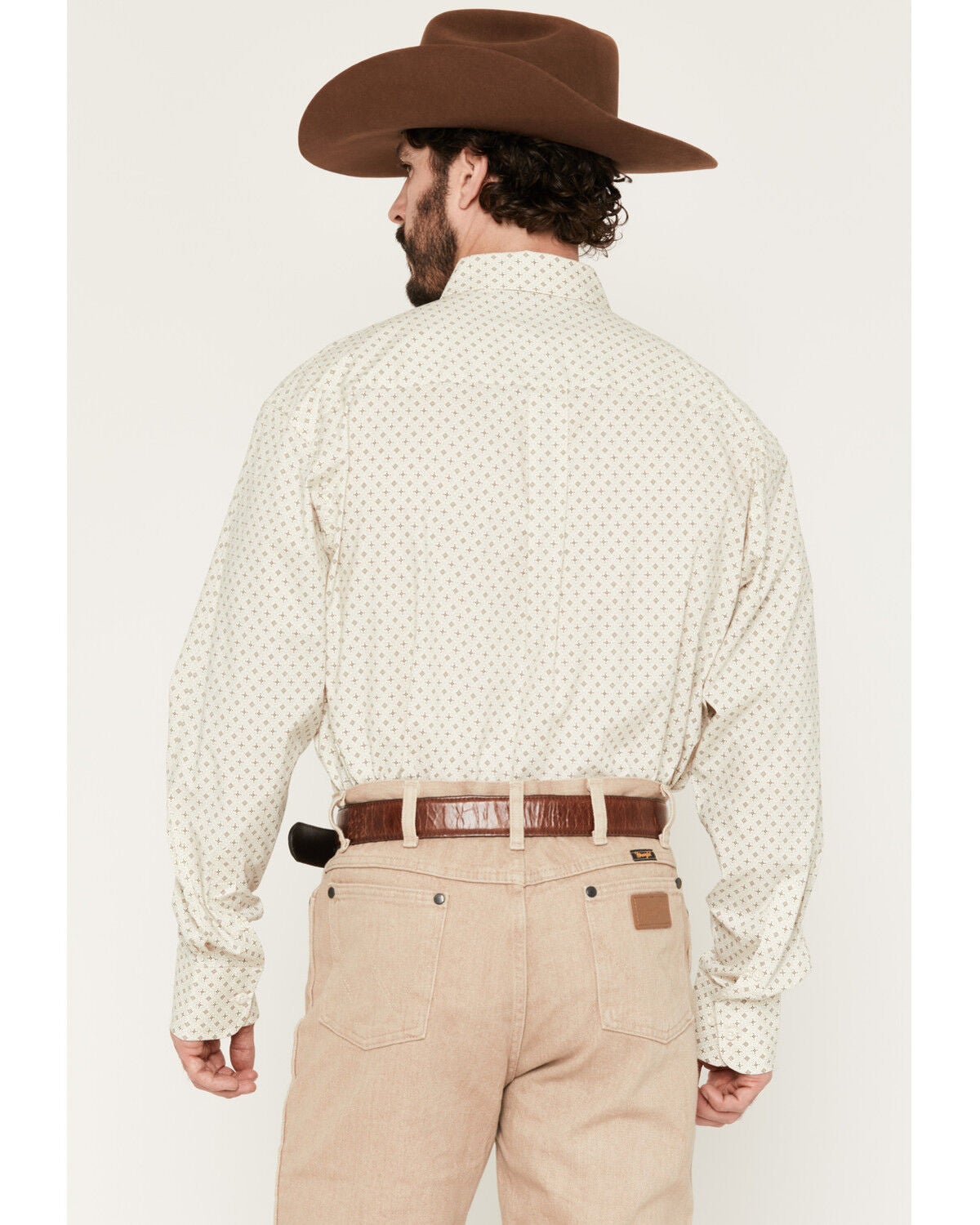 Image #4 - George Strait by Wrangler Men's Geo Print Long Sleeve Button-Down Stretch Western Shirt - Tall, Cream, hi-res