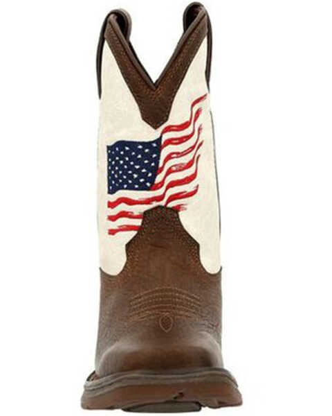 Image #4 - Durango Boys' Rebel Distressed Flag Western Boots - Square Toe, White, hi-res