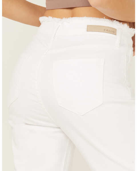 Image #4 - Cello Women's High Rise Distressed Knee Flare Jeans, White, hi-res