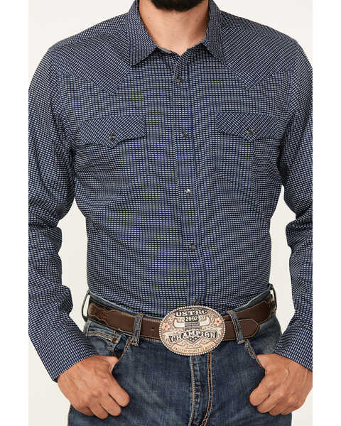 Image #3 - Cody James Men's Old West Checkered Print Long Sleeve Snap Western Shirt - Tall, Dark Blue, hi-res