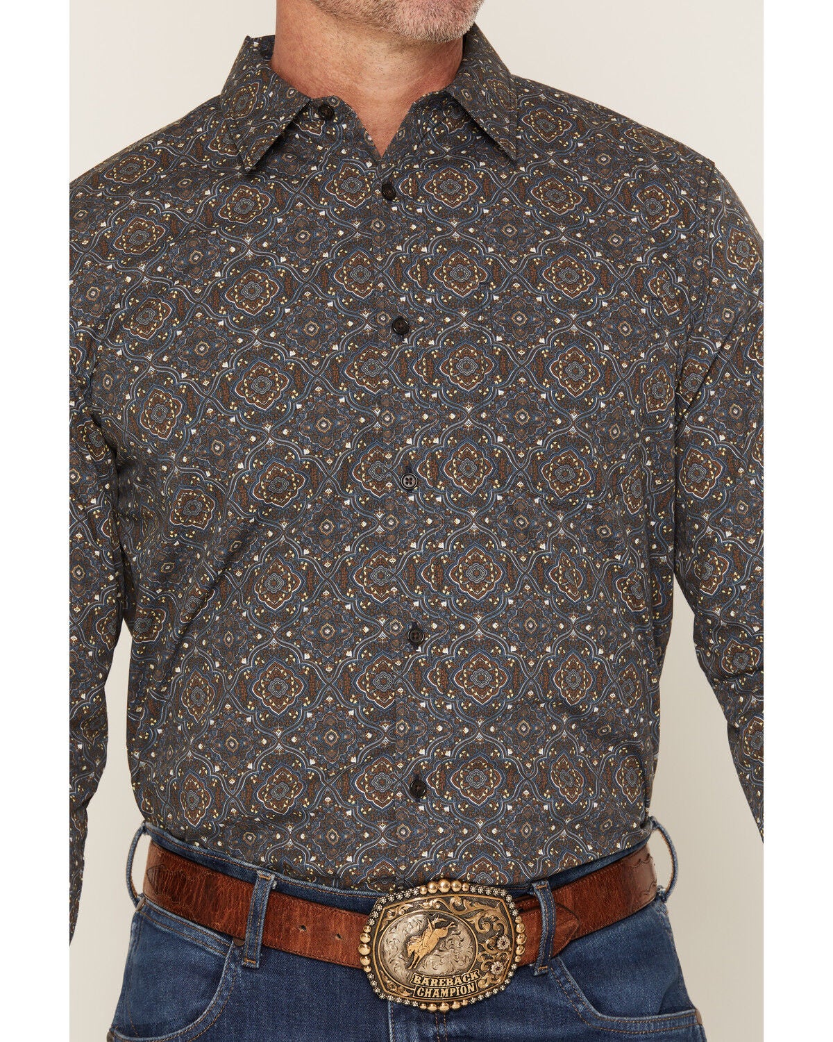 Image #3 - Gibson Trading Co Men's After Hours Medallion Print Long Sleeve Button-Down Western Shirt, Navy, hi-res
