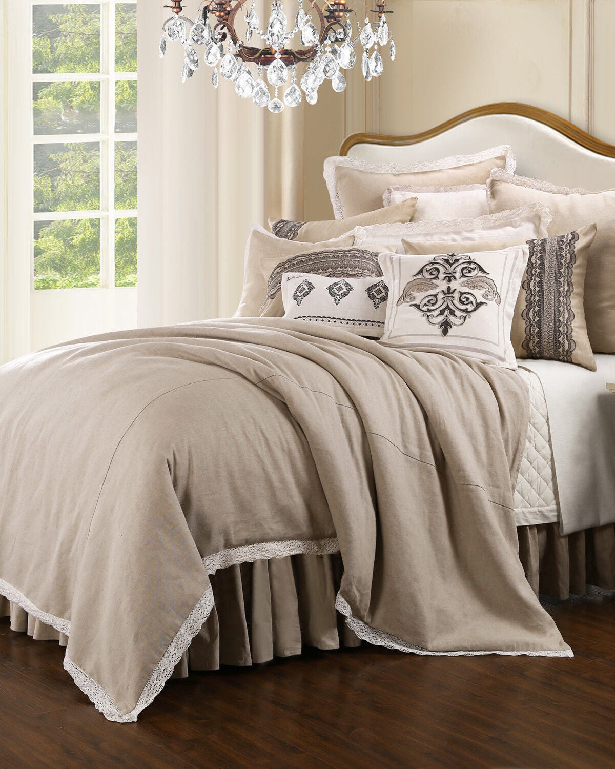 HiEnd Accents Charlotte King Size Bedding Set - 5 Piece, Cream, hi-res