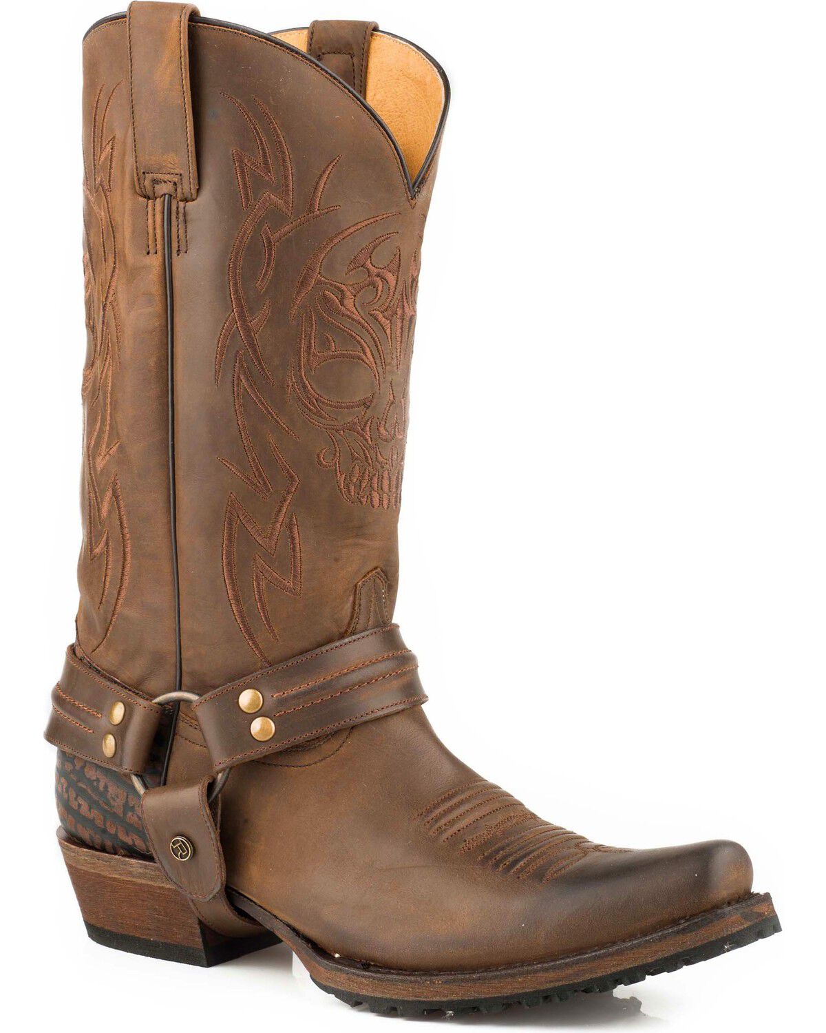 Image #1 - Roper Men's Skull Oily Leather Harness Boots - Bandit Toe, Brown, hi-res