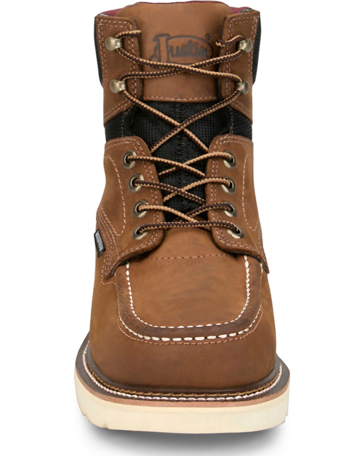 Image #4 - Justin Men's Bristol 6" Lace-Up Waterproof Moc Work Boots - Steel Toe, Brown, hi-res