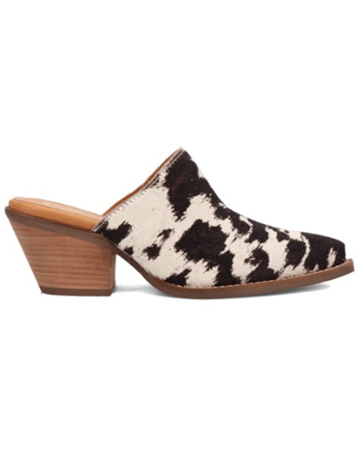 Image #2 - Dingo Women's Calico Hair-On-Hide Mules, Black/white, hi-res