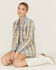 Cleo + Wolf Women's Light Wash Denim and Plaid Print Shacket, Light Wash, hi-res