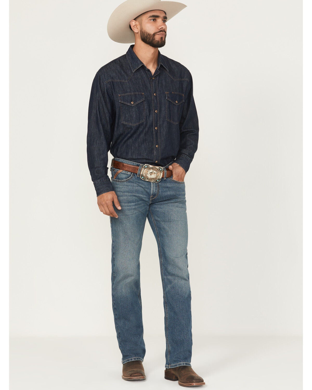 Image #1 - Ariat Men's M7 Medium Wash Slim Straight Stretch Denim Jeans, Medium Wash, hi-res