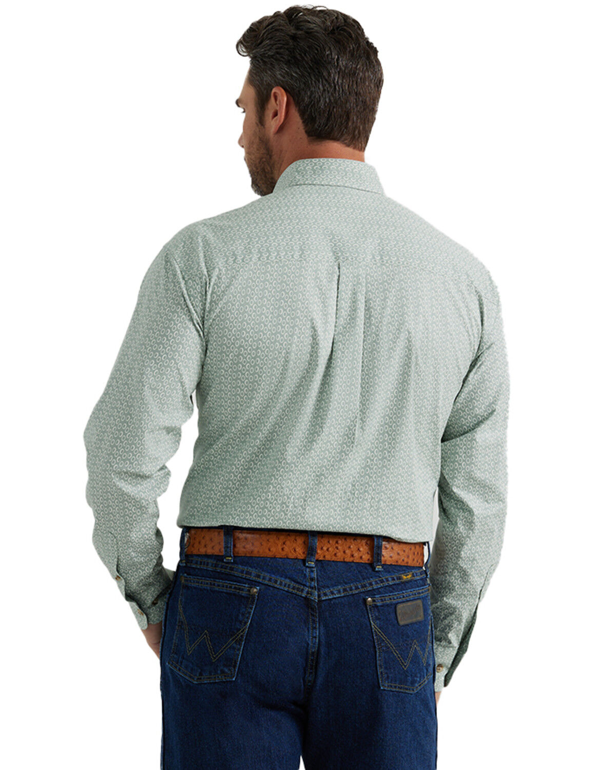 Image #3 - George Strait by Wrangler Men's Geo Print Long Sleeve Button-Down Stretch Western Shirt, Light Grey, hi-res