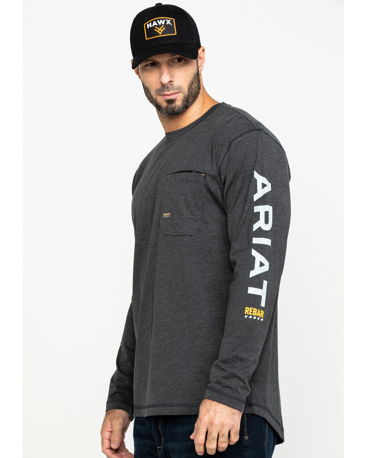 Image #3 - Ariat Men's Rebar Workman Logo Long Sleeve Work Shirt - Big & Tall, Charcoal, hi-res