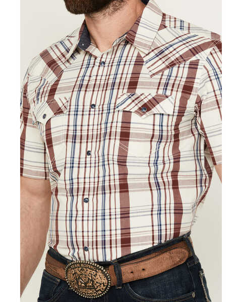 Image #3 - Cody James Men's Festive Plaid Print Short Sleeve Snap Western Shirt , Ivory, hi-res
