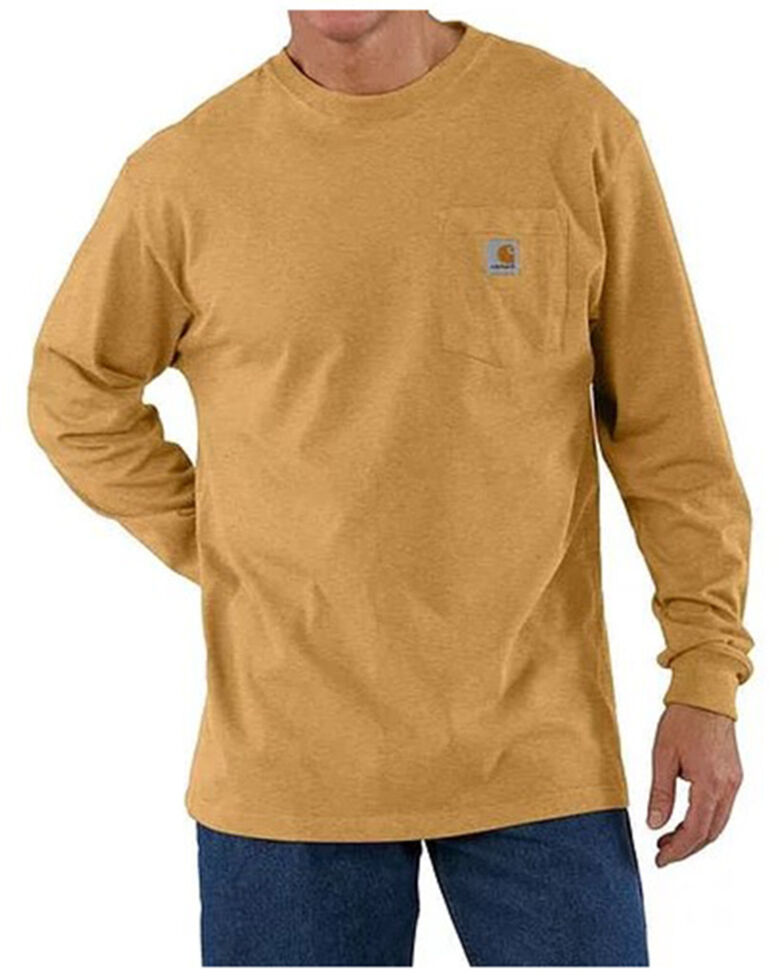 Carhartt Men's Solid Yellow Long Sleeve Work Pocket T-Shirt - Tall, Yellow, hi-res
