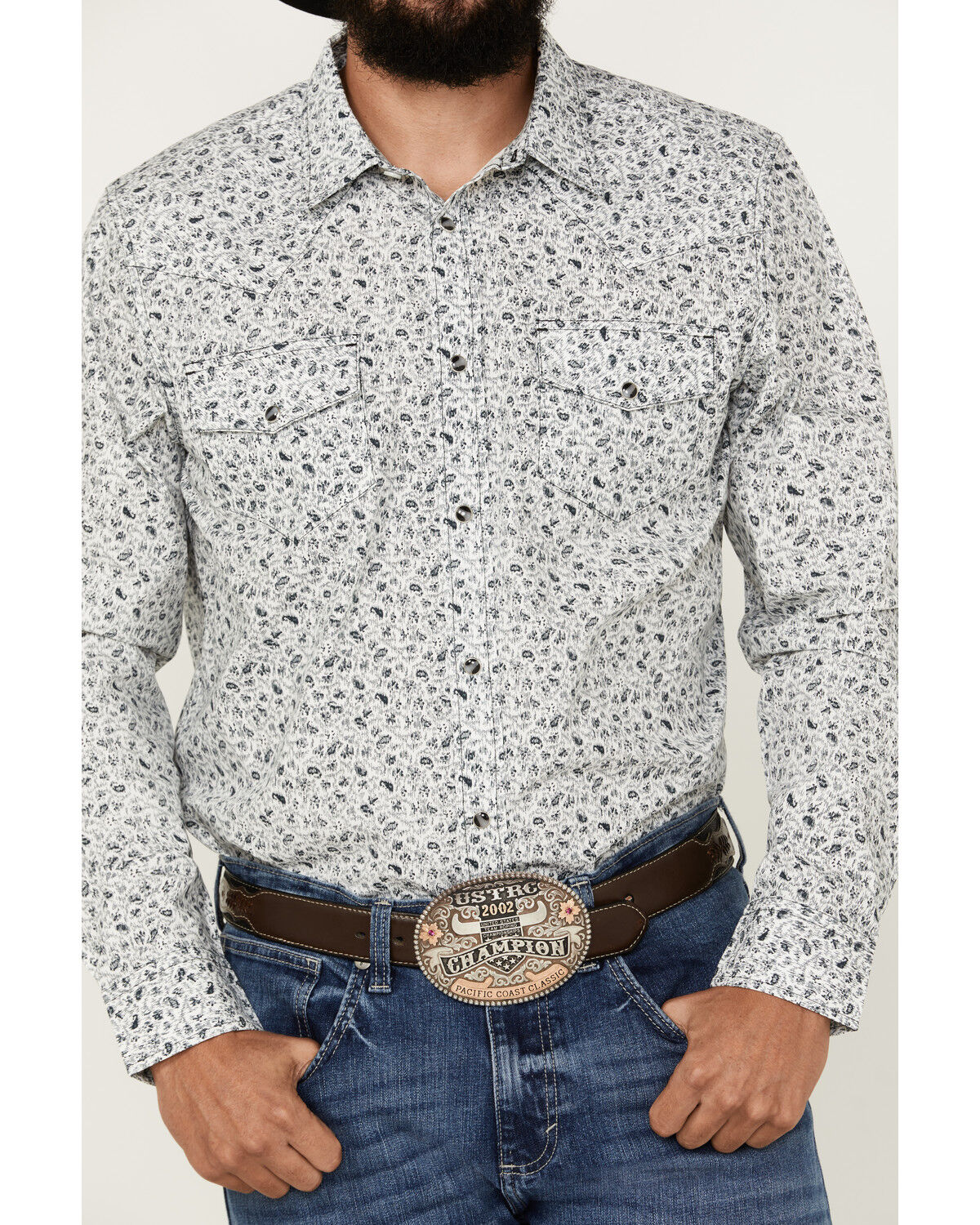 Image #3 - Gibson Trading Co Men's Static Paisley Floral Print Long Sleeve Pearl Snap Western Shirt, White, hi-res