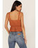 Shyanne Women's Swiss Dot Embroidered Smocked Waist Tank Top, Brown, hi-res