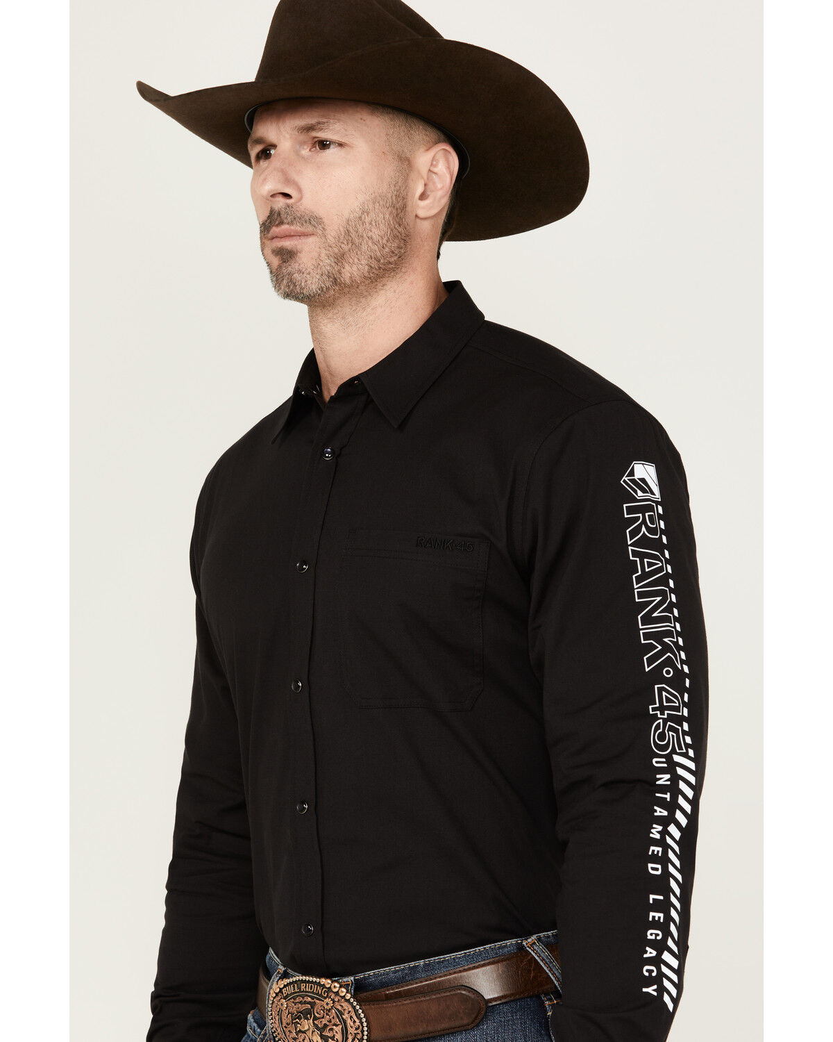 Image #3 - RANK 45® Men's American Legend Logo Performance Twill Long Sleeve Pearl Snap Western Shirt, Black, hi-res