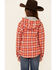 Roper Girls' Plaid Print Thermal Lined Snap-Front Hooded Shacket , Orange, hi-res