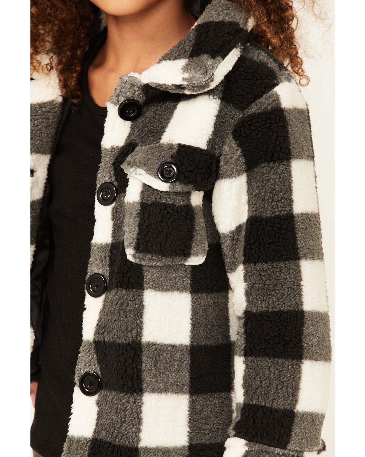 Image #2 - Urban Republic Little Girls' Plaid Print Sherpa Jacket, Black, hi-res