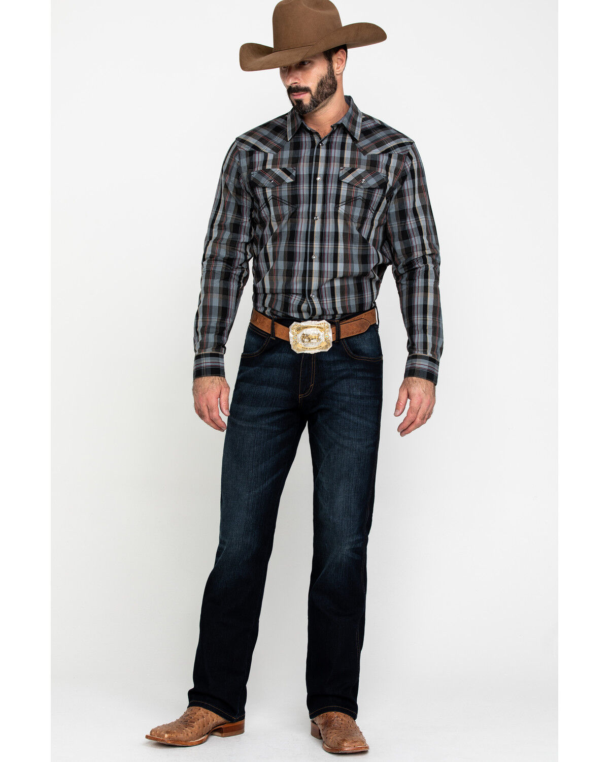 Image #6 - Cody James Men's Chapman Small Plaid Long Sleeve Western Shirt, Black, hi-res