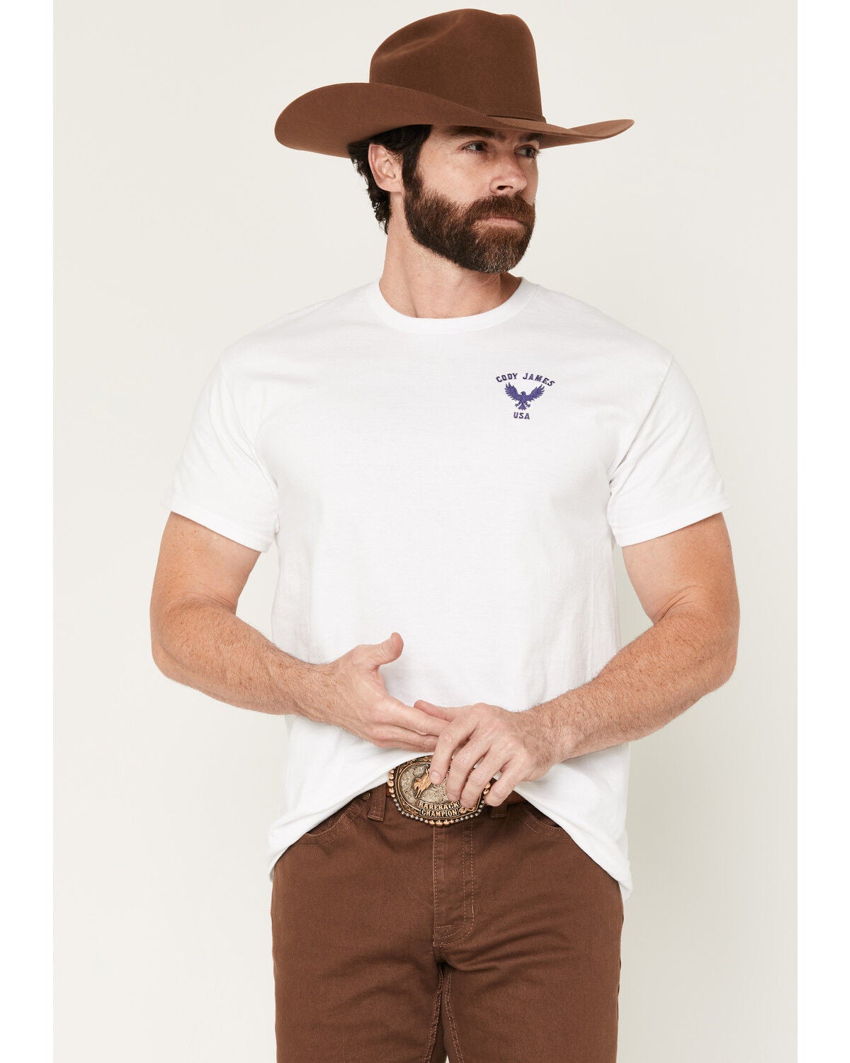 Image #1 - Cody James Men's USA Eagle Embroidered Short Sleeve Graphic T-Shirt, White, hi-res