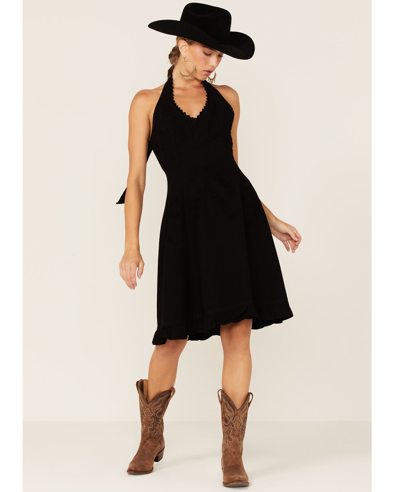 Image #2 - Scully Peruvian Cotton Halter Top Dress, Black, hi-res