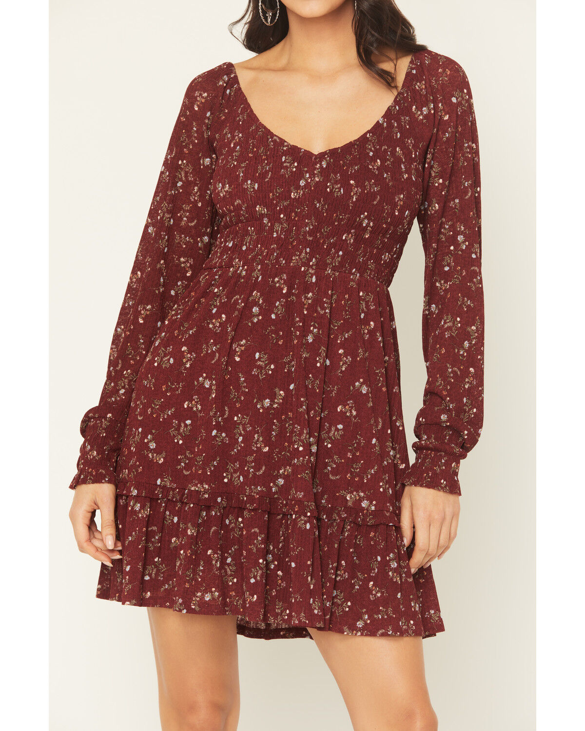 Image #4 - Idyllwind Women's Pippin Ditsy Floral Print Long Sleeve Mini Dress, Cherry, hi-res