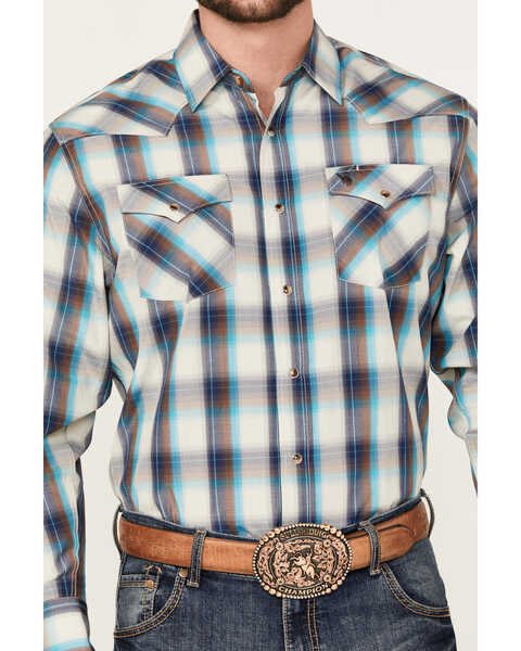 Image #3 - Rodeo Clothing Men's Plaid Print Long Sleeve Western Snap Shirt, Turquoise, hi-res
