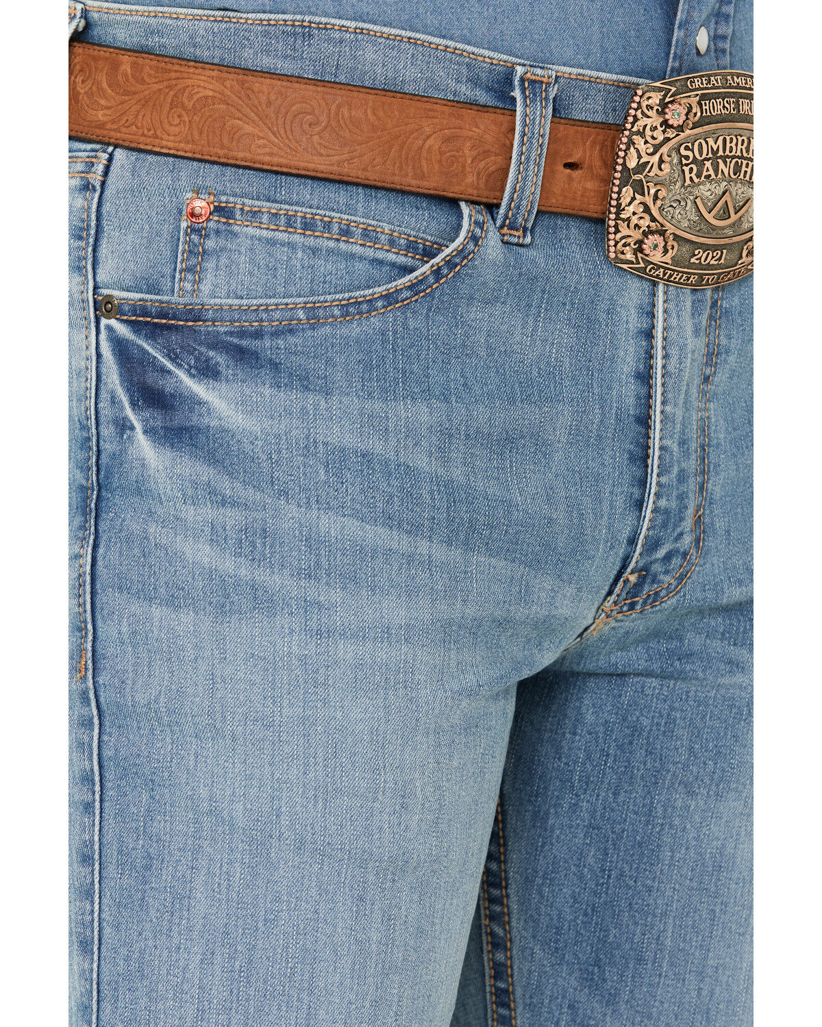 Image #2 - Justin Men's 1879 Light Wash Modern Slim Straight Stretch Denim Jeans, Light Wash, hi-res